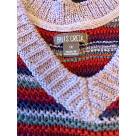 Sleeveless Falls Creek Striped Knit Sweater Vest 1X Multicolor Acrylic/Nylon - Picture 2 of 5
